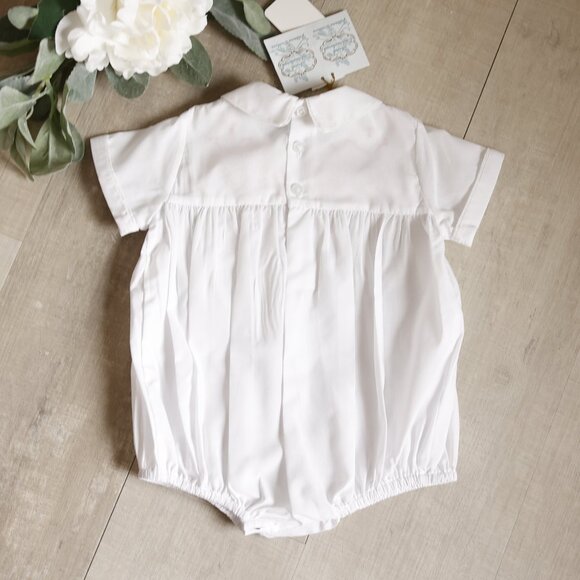 Newborn Boy's Smocked Diamond Creeper Red Embroidery Romper Feltman Brothers NWT - Picture 4 of 4